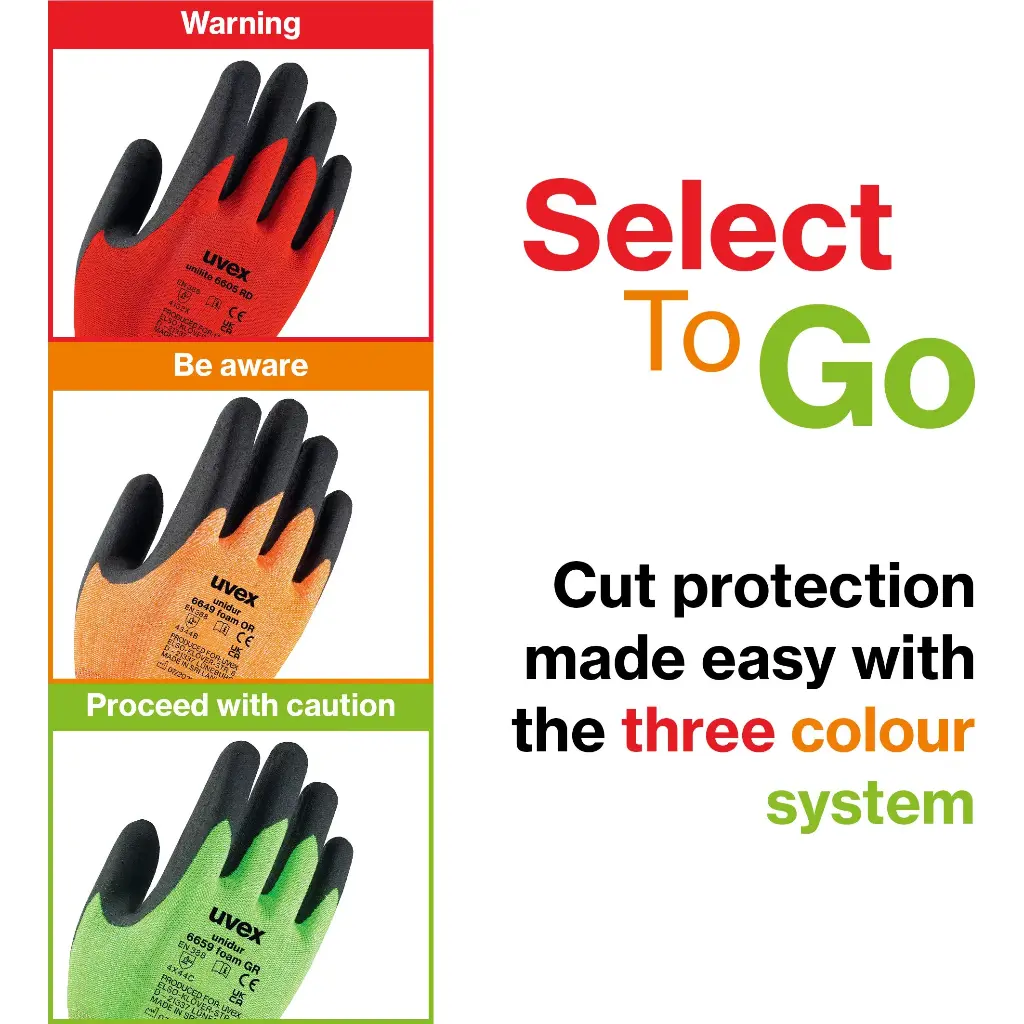 uvex unidur 6659 foam GR SelectToGo - Green (for increased levels of cut risk) 60965 EN388 (4X44C) PPE Safety Gloves