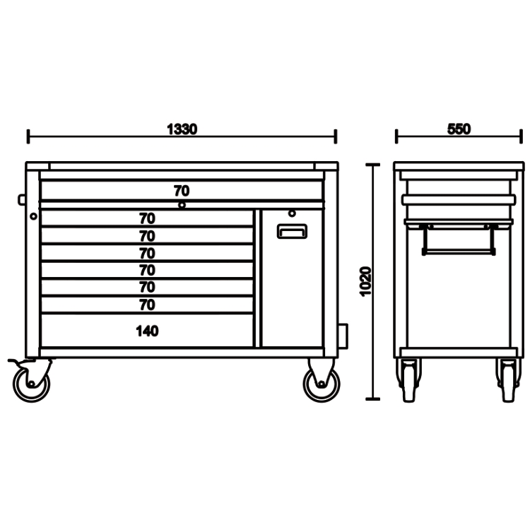 Beta Tools RSC24AXXL Mobile roller cab with 8 drawers and anti-tilt system, long model