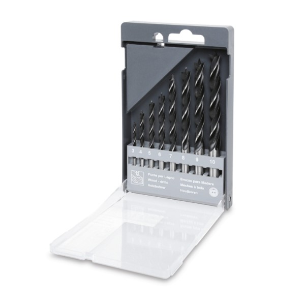 Beta Tools 420D/SP8 Set of twist drills with cylindrical shanks, for wood, 2 cutters, centre guide drill bits