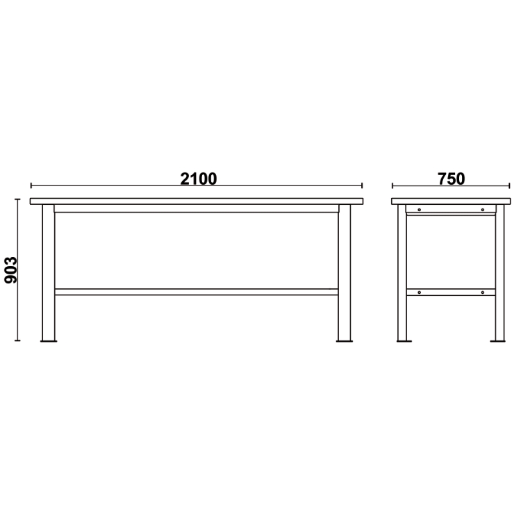Beta Tools C58BC-X2,1 Simple workbench with worktop made from stainless steel coated MDF, 2.1 m long
