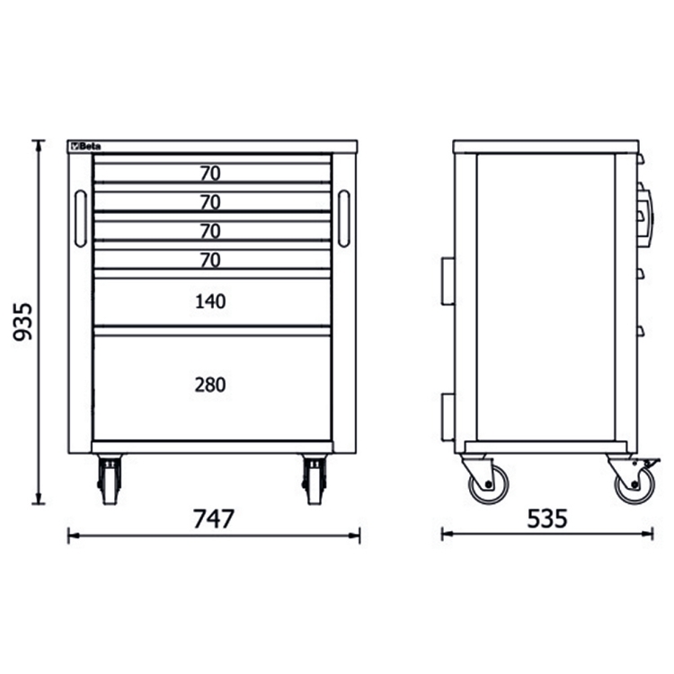 Beta Tools RSC50 2.0 C6 Mobile roller cab with 6 drawers, for workshop equipment combination RSC50 2.0