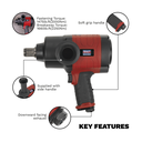 Sealey GSA6005 Automotive Vehicle Wheel Maintenance Composite Twin Hammer Air Impact Wrench 1"Sq Drive