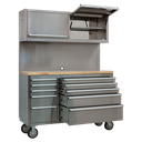 Sealey AP5520SS Custom Workshop Mobile Stainless Steel Tool Cabinet 10 Drawer with Backboard & 2 Wall Cupboards