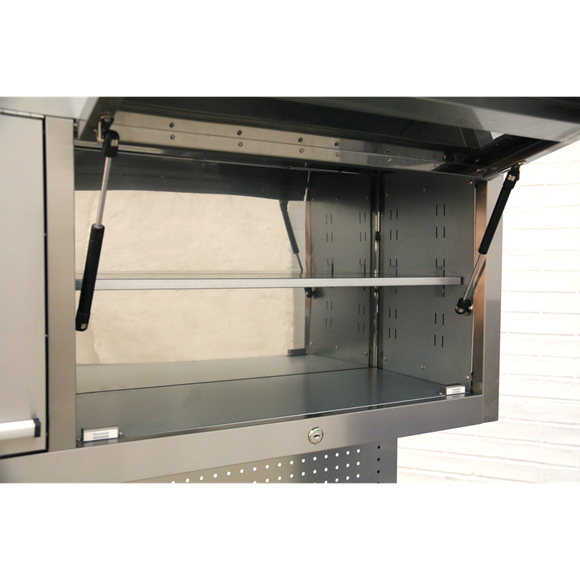 Sealey AP5520SS Custom Workshop Mobile Stainless Steel Tool Cabinet 10 Drawer with Backboard & 2 Wall Cupboards