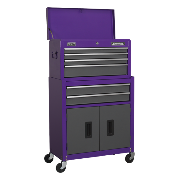 Sealey American Pro AP2200COMBOCP Topchest & Rollcab Tool Storage Combination 6 Drawer with 170pc Tool Kit - Purple / Grey