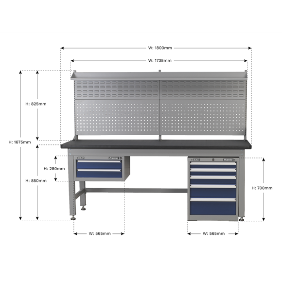Sealey Premier Industrial API1800COMB02 Complete Industrial Workstation / Workbench & Cabinet Combo 1.8m