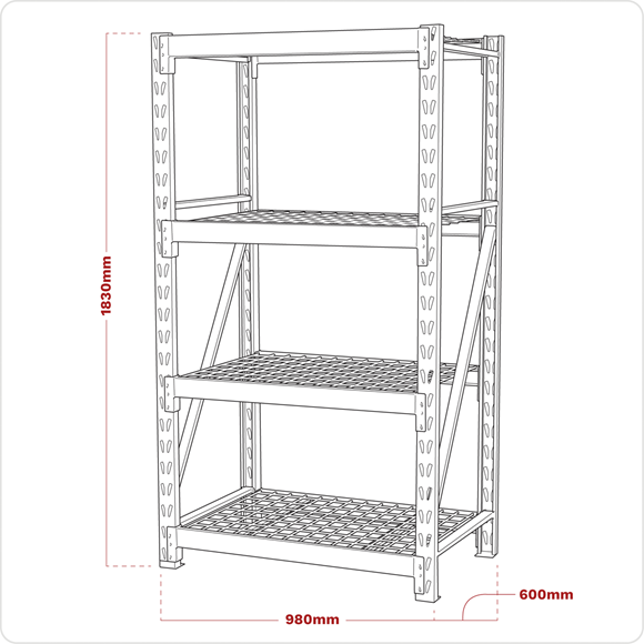 Sealey AP6372 Heavy-Duty Racking Unit with 4 Mesh Shelves 640kg Capacity Per Level - Industrial Workshop Storage