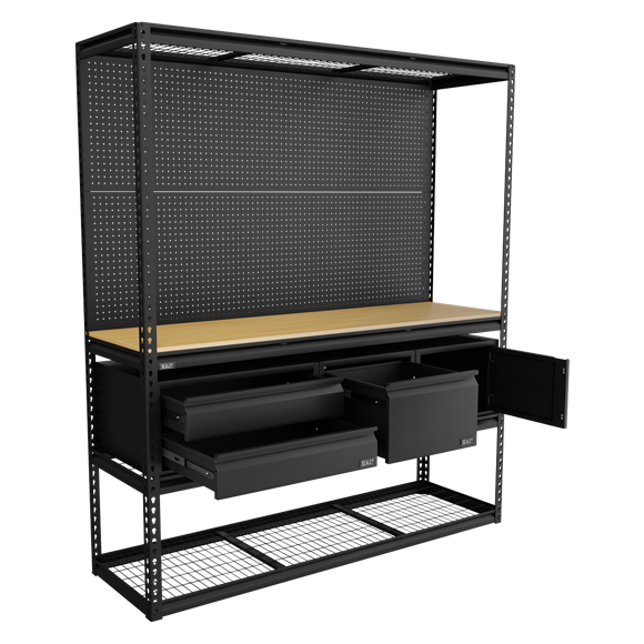 Sealey APMWBCOMBO1 Heavy-Duty Modular Workbench & Racking Kit - 300kg Capacity Per Level