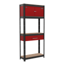 Sealey AP830R Shelving Unit 4-Tier with Cupboard & Drawer 150kg Capacity Per Level