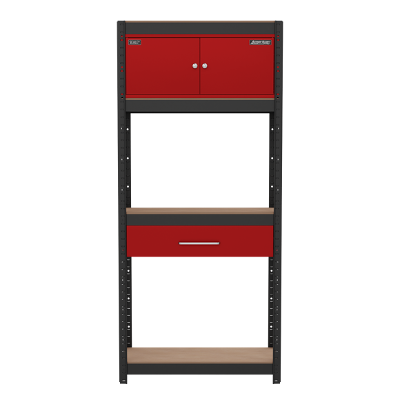Sealey AP830R Shelving Unit 4-Tier with Cupboard & Drawer 150kg Capacity Per Level