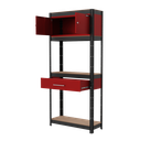 Sealey AP830R Shelving Unit 4-Tier with Cupboard & Drawer 150kg Capacity Per Level