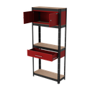Sealey AP830R Shelving Unit 4-Tier with Cupboard & Drawer 150kg Capacity Per Level