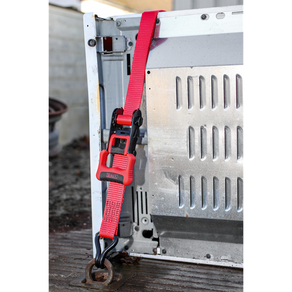 Sealey TD41248JD Ratchet Straps Polyester Webbing with J-Hooks 32mm x 4.9m 1200kg Breaking Strength - 2 Pairs