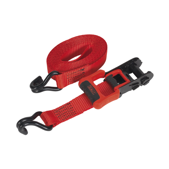 Sealey TD41248JD Ratchet Straps Polyester Webbing with J-Hooks 32mm x 4.9m 1200kg Breaking Strength - 2 Pairs