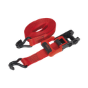 Sealey TD41248JD Ratchet Straps Polyester Webbing with J-Hooks 32mm x 4.9m 1200kg Breaking Strength - 2 Pairs