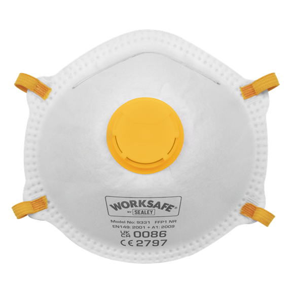 Sealey 9331/10 Valved Cup Mask FFP1 - Pack of 10 - Protects against non-toxic dusts and water-based aerosols