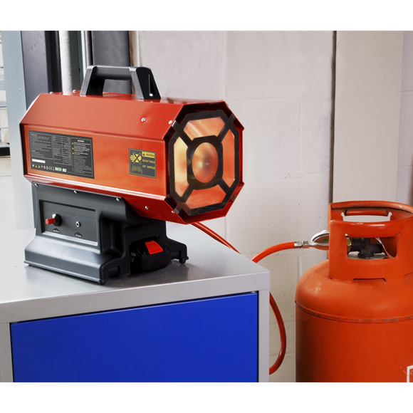 Sealey LP69CCOMBO Space Warmer® Propane Heater 30,000-68,000Btu/hr (9-20kW) 230V with 20V 4Ah Kit
