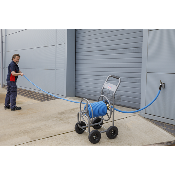 Sealey HRKIT30 Heavy-Duty Hose Reel Cart with 30m Heavy-Duty Ø19mm Hot & Cold Rubber Water Hose