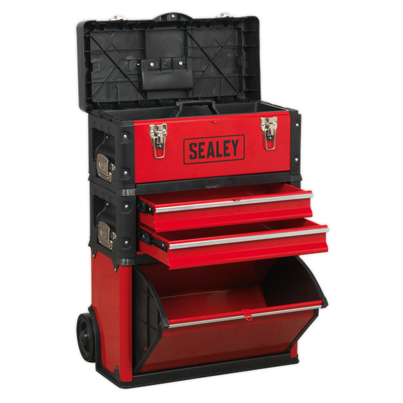 Sealey AP548 Mobile Steel / Composite Toolbox with 3 Compartments & heavy-duty wheels. Separates into three units