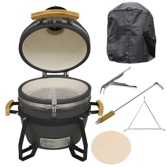 Sealey Deluxe 16"(40cm) Ceramic Kamado Style BBQ, Cover, Grid Gripper, Heat Deflector & Heat Deflector Support