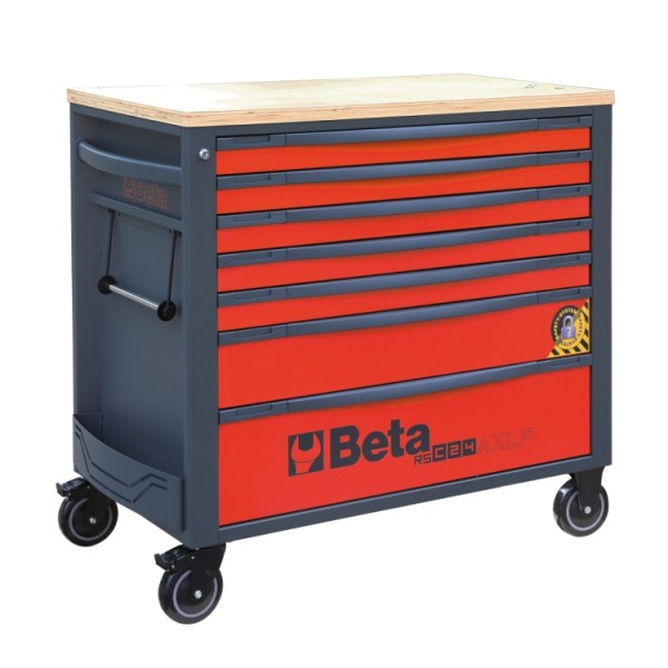 BETA Tools RSC24AXLP/7 Mobile roller cab with 7 drawers, with wood worktop and anti-tilt system, long model