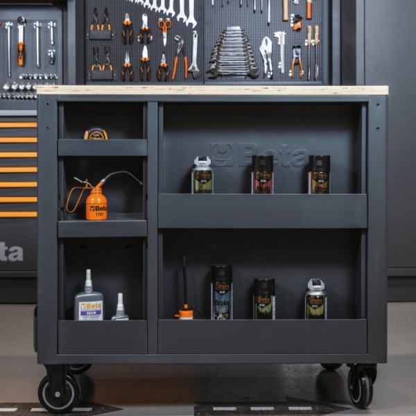 BETA Tools RSC24AXLP/7 Mobile roller cab with 7 drawers, with wood worktop and anti-tilt system, long model