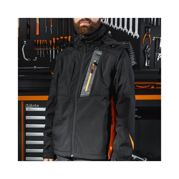 BETA Tools 7659N Softshell jacket with detachable hood and sleeves waterproof windproof breathable TPU membrane S-XXXL