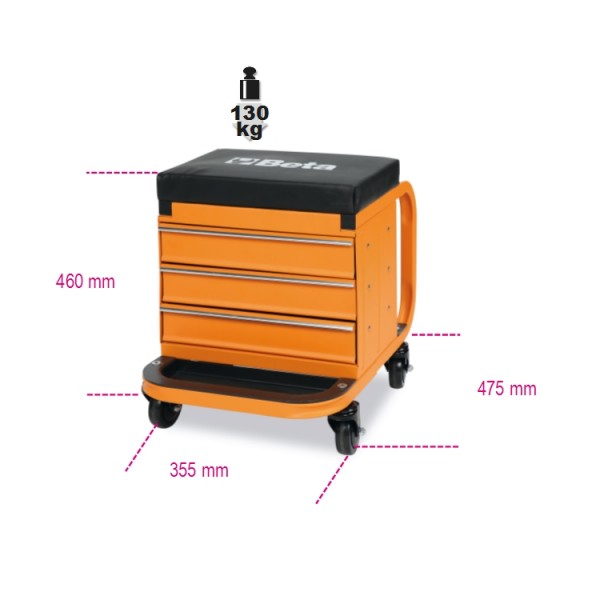 Beta Tools 2258N-O Heavy-duty creeper with tool chest, 3 drawers on castors