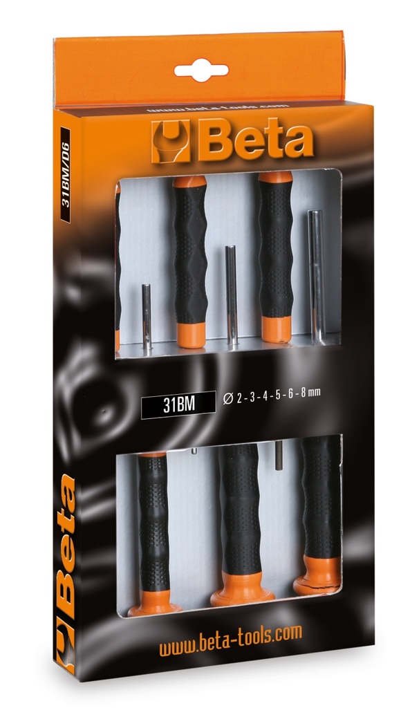Beta Tools 31BM/D6 Set of 6 pin punches with handles, 2-3-4-5-6-8 mm