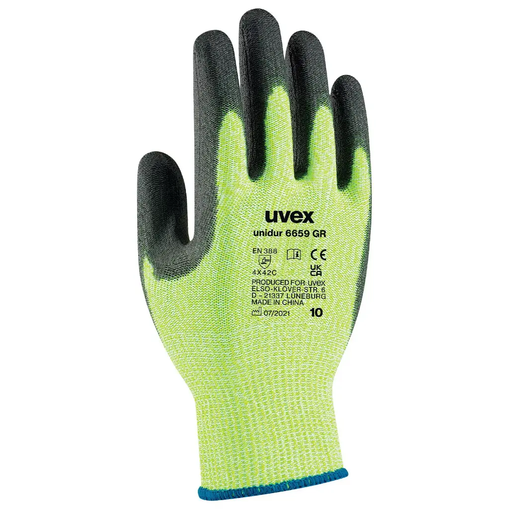 uvex unidur 6659 PU GR Reliable cut protection PPE Safety Gloves with HPPE / fibreglass combination 