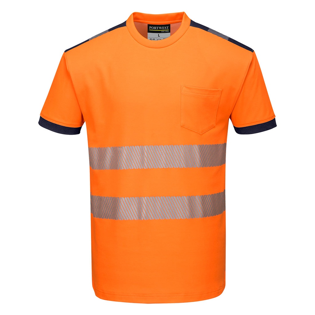 T181 Pw3 Hi-Vis T-Shirt S/S - Orange/Navy