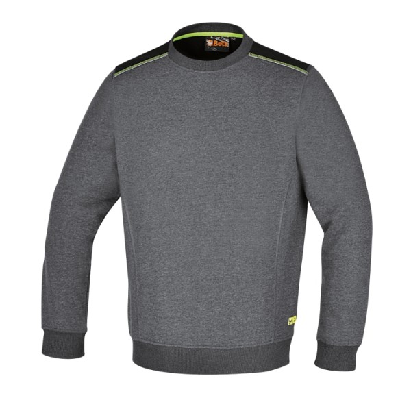 7642G New Crew-neck sweatshirt with black inserts on shoulders and fluorescent green detail
