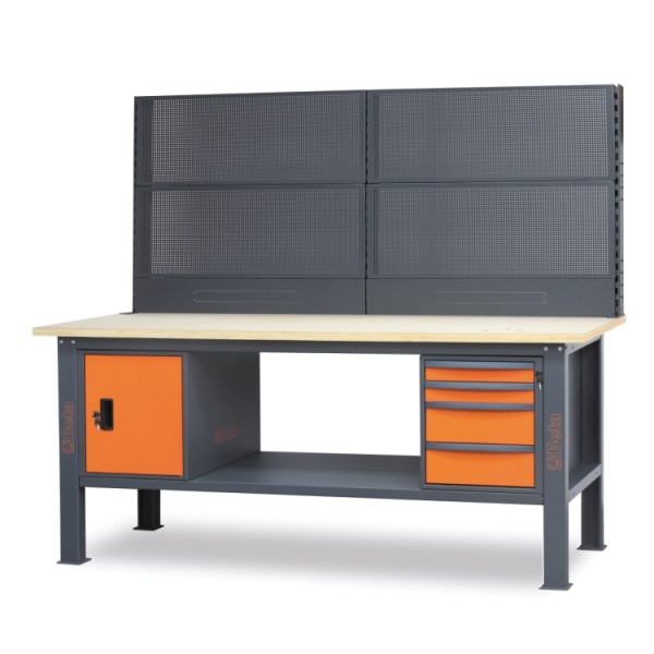 Beta Tools Workshop C58BC-W2,1 4CA/O+SVR Work bench, 2.1 m long, with wood top, 4 drawers and door module