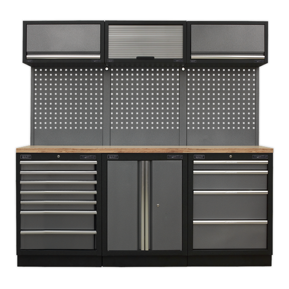 Sealey APMSSTACK07W Automotive Custom Workshop Storage System with Wood Worktop 2.04m