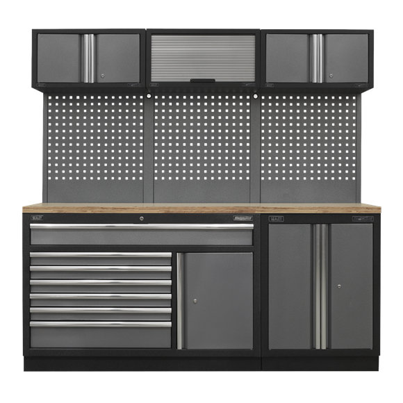 Sealey APMSSTACK11W Superline Pro Automotive Workshop Garage Storage System with Pressed Wood Worktop 2.04m