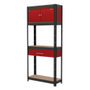 Sealey AP830R Shelving Unit 4-Tier with Cupboard & Drawer 150kg Capacity Per Level