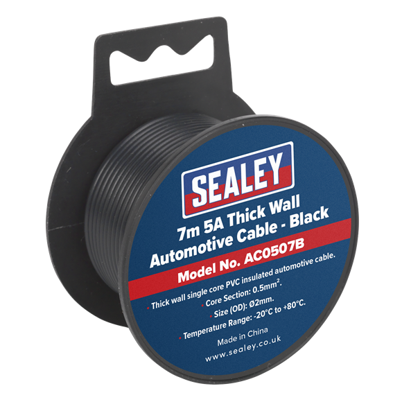 Sealey AC0507B 5A Thick Wall Automotive Cable 7m - Black