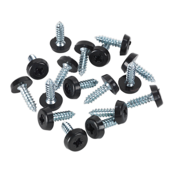 Sealey PTNP3 Numberplate Screw with Plastic Enclosed Head 4.8 x 18mm, Black - Pack of 50