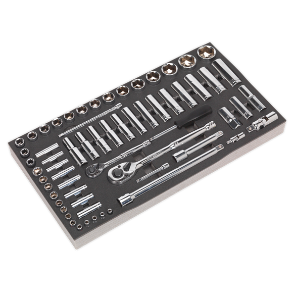 Sealey S01122 Socket Set with Tool Tray 1/4" & 1/2"Sq Drive 62pc