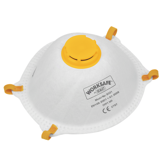 Sealey 9331/10 Valved Cup Mask FFP1 - Pack of 10 - Protects against non-toxic dusts and water-based aerosols