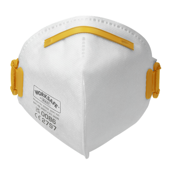 Sealey 9329/10 Fold Flat Mask FFP1 - Pack of 10 - Protects against non-toxic dusts and water-based aerosols.