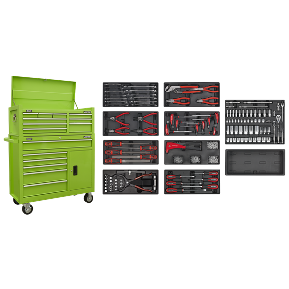Sealey AP41STACKHVCOMBO Tool Chest Combination 15 Drawer with 117pc Tool Kit - Green