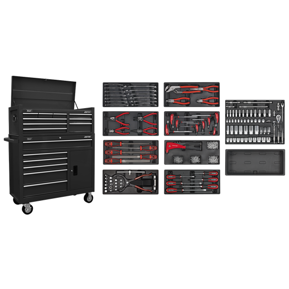 Sealey AP41STACKBCOMBO Tool Chest Combination 15 Drawer with 117pc Tool Kit - Black