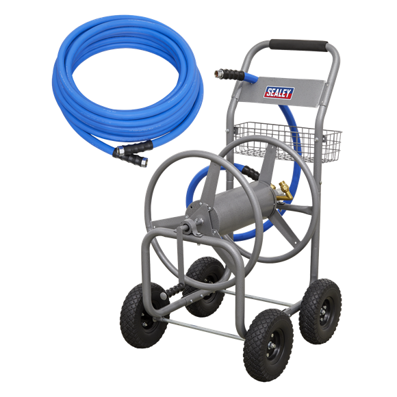 Sealey HRKIT30 Heavy-Duty Hose Reel Cart with 30m Heavy-Duty Ø19mm Hot & Cold Rubber Water Hose