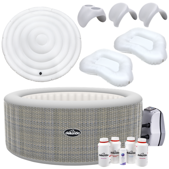 Sealey DL101 4-6 Person Luxury Inflatable Hot Tub/Spa with Smart Pump & Starter Kit - Rattan Effect