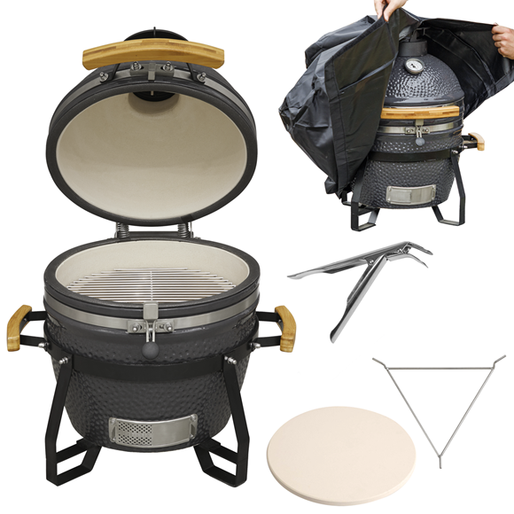 Sealey DG235 Deluxe 16" 40cm Ceramic Kamado Style BBQ, Cover, Grid Gripper, Heat Deflector & Heat Deflector Support