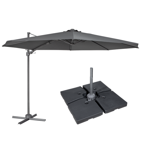 Sealey Dellonda DG272 Cantilever Parasol with 360° Rotation, Tilt, Cover & Base 3m - Grey