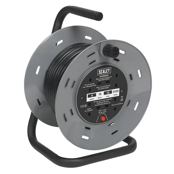 Sealey BCR153T 15m Cable Reel with Thermal Trip 4 x 230V