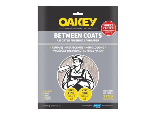 [OAK58625] Between Coats Finishing Sandpaper 230 x 280mm Assorted (3)