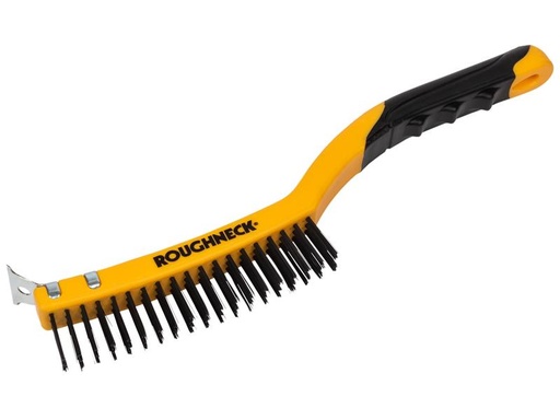 [ROU52030] Carbon Steel Wire Brush Soft Grip with Scraper 355mm (14in) - 3 Row